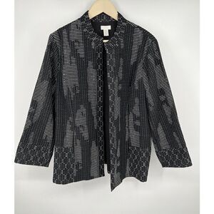 Chicos Size 3 XL 16 Textured Black White Abstract Jacket Blazer